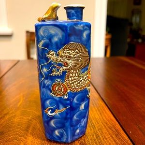 Vtg Whistling Bird Sake Bottle Hand Painted Moriage Dragon-ware Blue